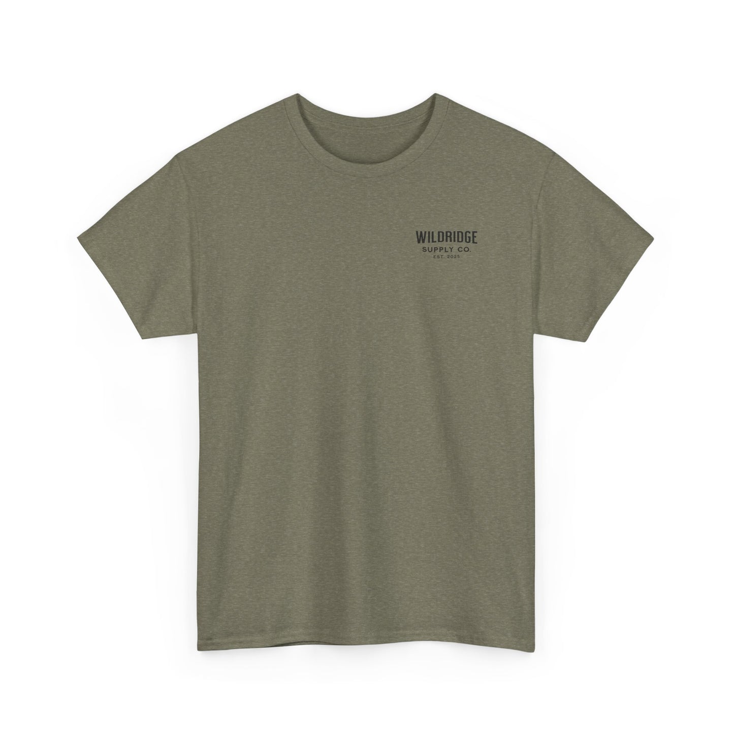 Olive green t-shirt with 'Wildridge Supply Co logo